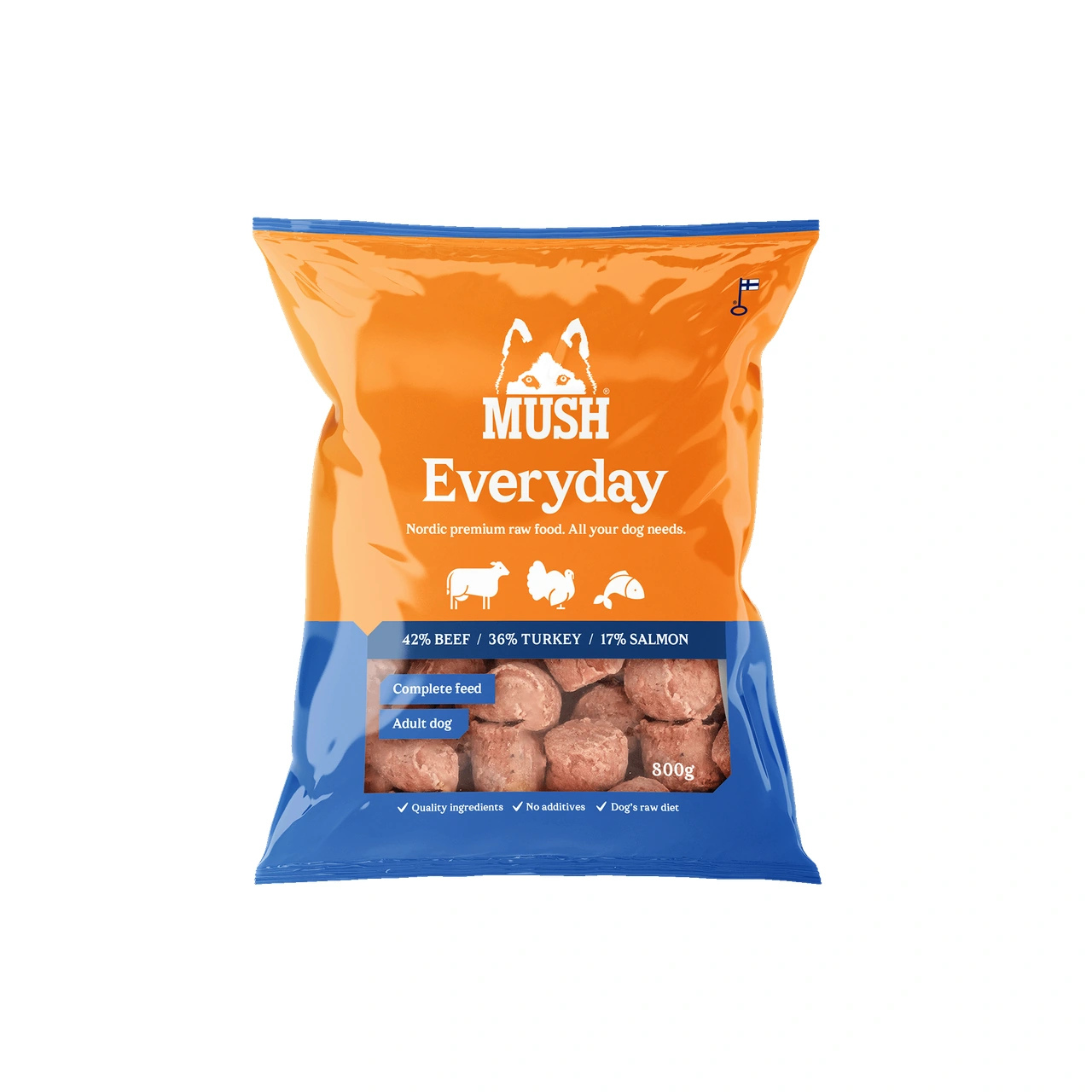 MUSH Everyday Blå okse kalkun laks 800 g - råfoder til hund